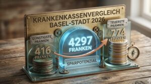 Krankenkassenvergleich Basel-Stadt 2026: Pr&auml;mien von 416 bis 774 CHF und Sparpotenzial bis 4&rsquo;297 CHF. Jetzt Modelle und Einsparungen pr&uuml;fen.