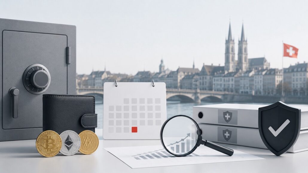 Krypto Steuern Basel 2026: Wie Sie Ihr Wallet per 31.12.2025 korrekt deklarieren, die offiziellen ESTV-Kurse nutzen, Code 835 richtig ausfüllen und Nachsteuern sowie Bussen ab 2027 sicher vermeiden.
