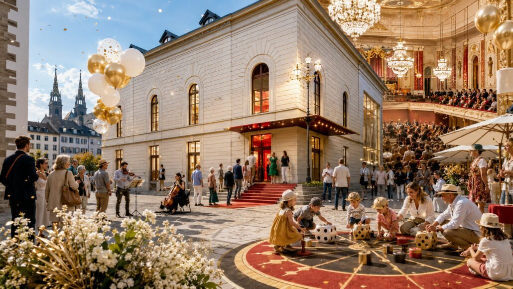 Stadtcasino Basel feiert heute, Sonntag 14. Juni 2026, den Abschluss des 200-Jahr-Jubiläums: Kurzkonzerte, Führungen und Spiel-Nachmittag mit dem Grand Casino Basel, 10–18 Uhr am Barfüsserplatz.