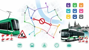 Keine Trams zwischen Barfüsserplatz und Schifflände: Bis 6. September 2026 sind 9 Linien umgeleitet. Alle Umleitungen, Ersatzbusse, Termine und Tipps zur Marktplatz-Baustelle in Basel im Überblick.
